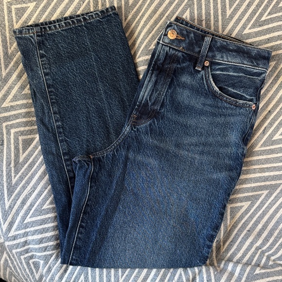 Express Denim - Express High-rise Straight Ankle Dark Blue Denim Jeans